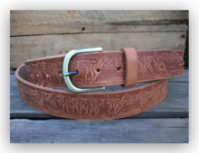 Natural Full Grain Jackaroos & Horses Embossed Leather Belt 40 mm